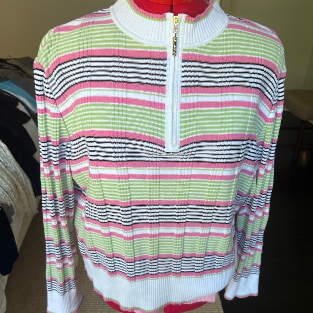 St. John Multicolor Striped Half Zip Sweater - Sz Large GUC